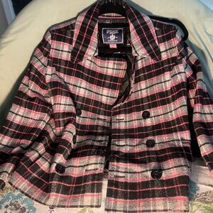 PINK Victoria's Secret Black and Pink Plaid Pea Coat
